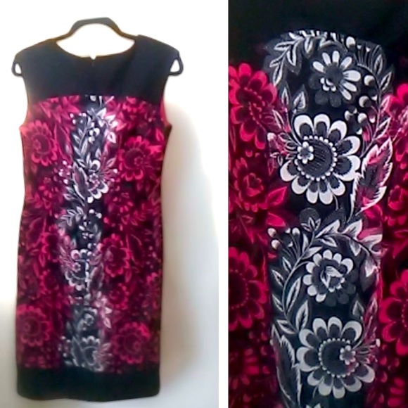 Maggy London Dresses & Skirts - MAGGIE LONDON DESIGNER Sleeveless Black Dress w/ Pink & White Floral Pattern (6)
